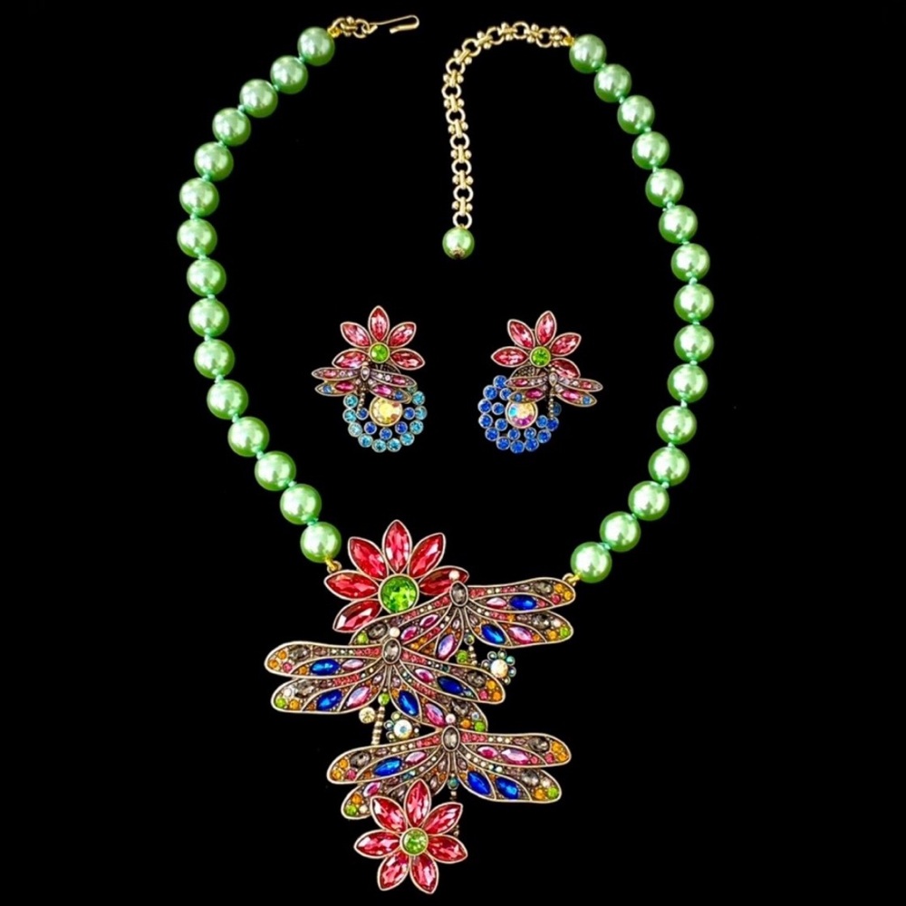 Heidi Daus Green and Multicolor Floral Necklace Set